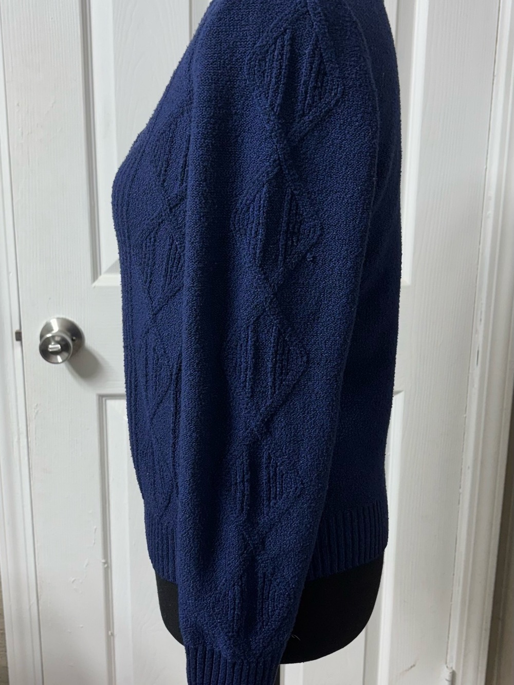 St. John's Bay Navy V-Neck Cable Knit Sweater with Three Buttons - Picture 7 of 7